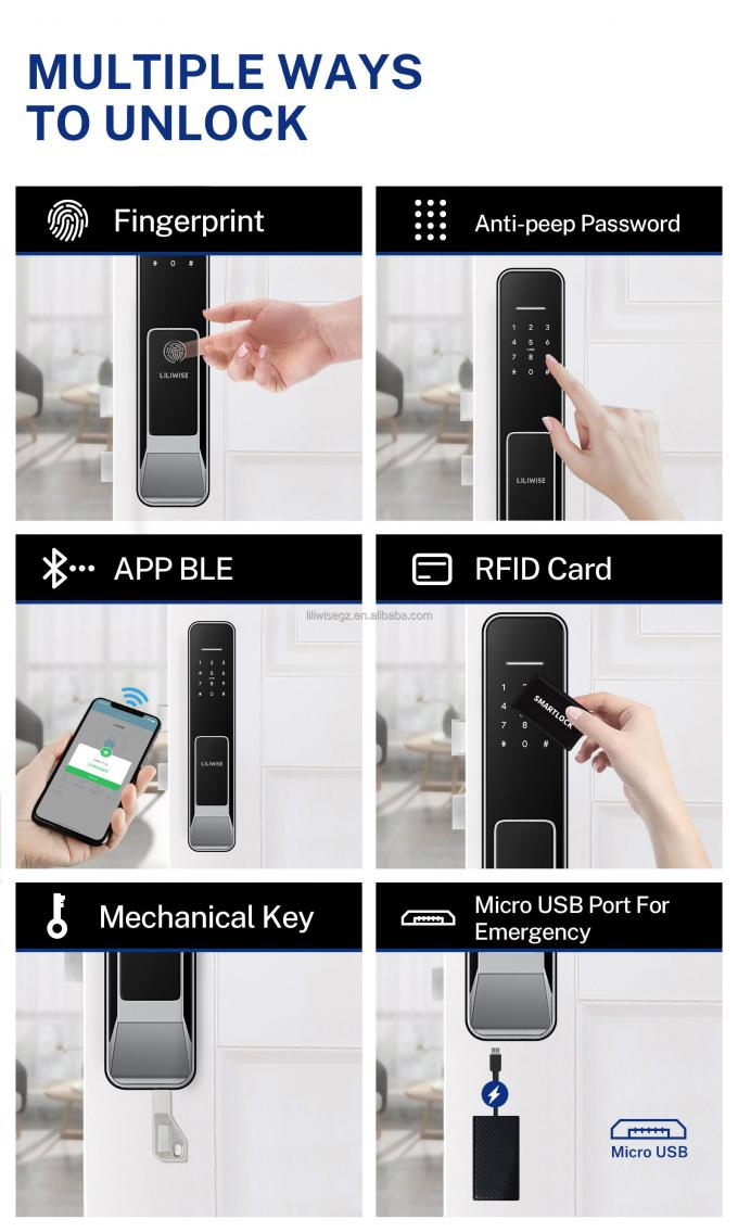 Liliwise Security Digital Doorbell Tuya Wifi Умный отпечаток пальцев Замок распознавание лица Камера Замок двери Контроль де аксессо 18