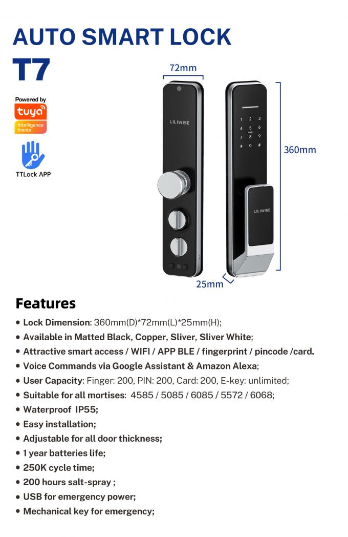 Liliwise Security Digital Doorbell Tuya Wifi Умный отпечаток пальцев Замок распознавание лица Камера Замок двери Контроль де аксессо 26
