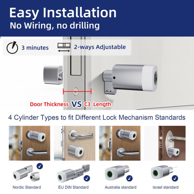 Умный цилиндровый замок Liliwise с отпечатком пальца, RFID-картой, водонепроницаемый, регулируемый, WiFi, BLE, Tuya, TTlock для замены старого механического 3