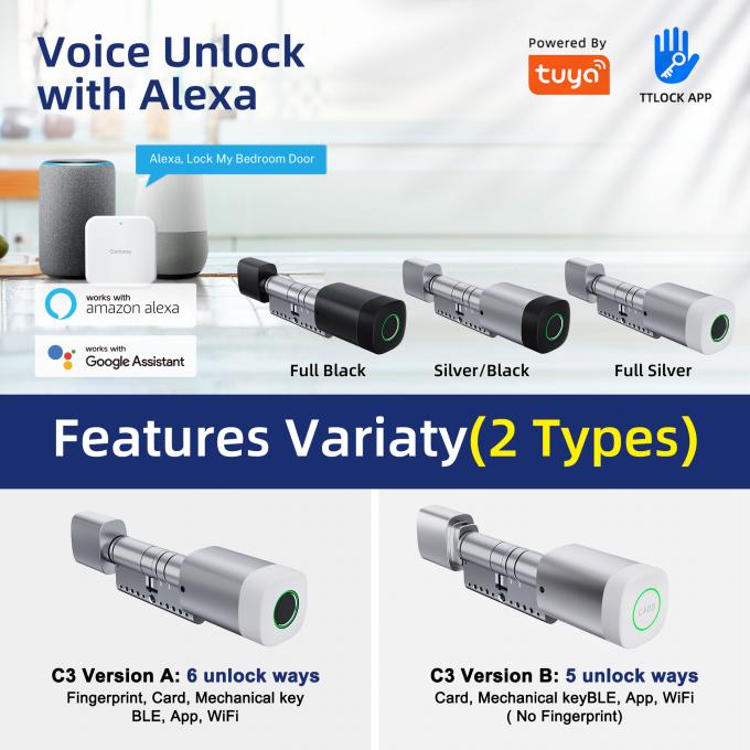 Умный цилиндровый замок Liliwise с отпечатком пальца, RFID-картой, водонепроницаемый, регулируемый, WiFi, BLE, Tuya, TTlock для замены старого механического 2