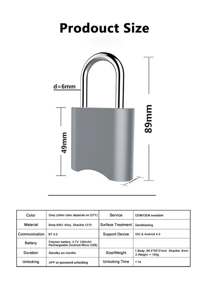 Умный Падлок управлением Блуэтоотх замка кода защиты/кнопки пароля цифров многофункциональный 2