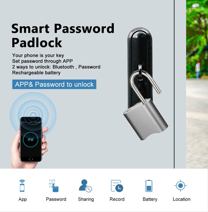 Умный Падлок управлением Блуэтоотх замка кода защиты/кнопки пароля цифров многофункциональный 0